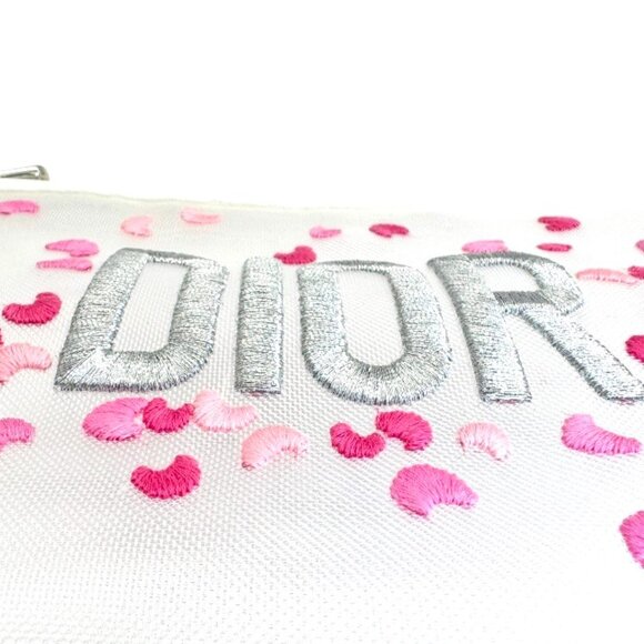 DIOR Mesh Embroidered Floral Pouch Makeup Bag - White, Silver & Pink NEW - Picture 2 of 4